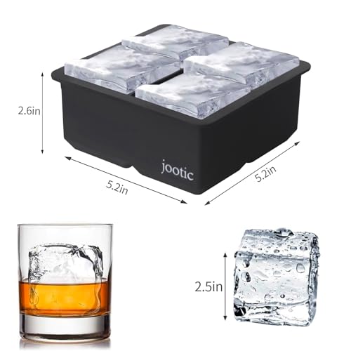 Large Ice Cube Trays Silicone (2.5-Inches) - Large Ice Tray Molds for making 4 Giant Ice Cubes for Whiskey (black 2 pack) - color: black 2 pack