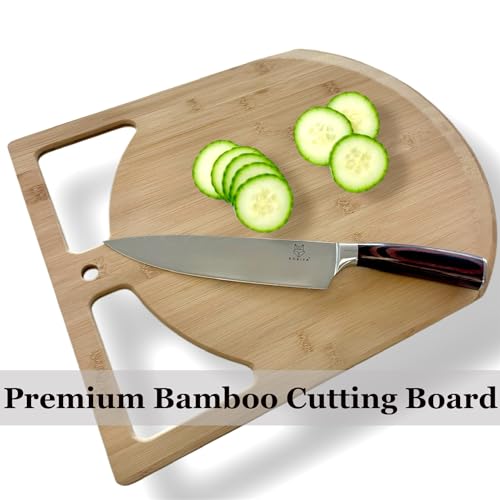 Wooden Pizza Peel & Round Cutting Board | Dual-Grip 2-in-1 Bamboo Pizza Paddle Board for Baking, Pizza Spatula & Large Cutting Board for Pizza | Pizza Turning Peel for Baking Accessories, 17” X 13.5”