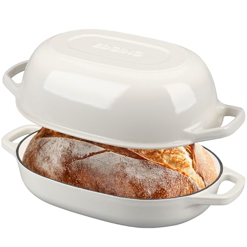 EDGING CASTING Enameled Cast Iron Oval Dutch Oven Pot with Lid, Dutch Oven for Sourdough Bread Baking, Bread Oven, Bread Dutch Oven, Oval Bread Pan, 7qt, White - color: White, size: 7 Quart