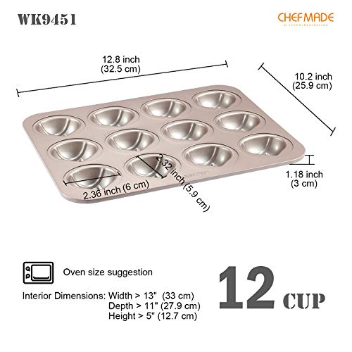 CHEFMADE Muffin Cake pan, 12-Cavity Non-Stick Chestnut-Shaped Bakeware for Oven Baking (Champagne Gold) - size: Chestnut 12 Cups