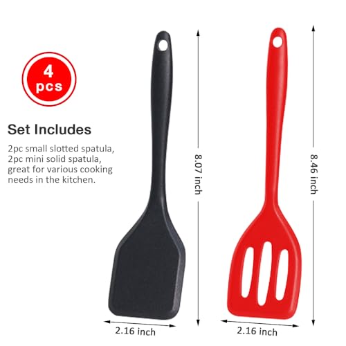 Small Silicone Serving Spatula Set of 4 for Egg, Steak(Black, Red) - color: Black, Red