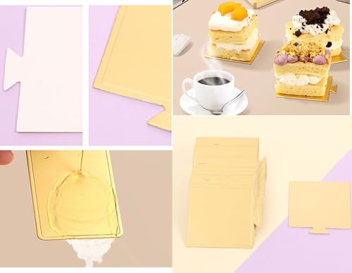 YYaaloa 100pcs 3.3 Inch Mini Square Golden Cake Boards Mousse Cupcake Base Paper Plates Dessert Board Base for Cake DIY, Baking Dessert Party Wedding Birthday (Square, 100pcs) - color: Square, size: 100pcs