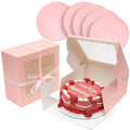 Bakepacker 10"x10"x5" Pink Cake Boxes with Window, 18 Sets - color: Pink, 10"x10"x5", 18Pcs