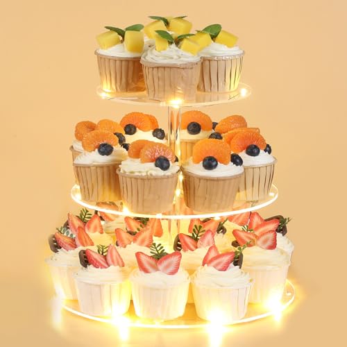 3 Tier Cupcake Stand Cupcake Holder with LED, Acrylic Round Cupcake Tower - size: 3 Tire round