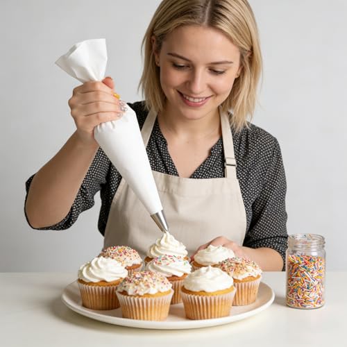 Jeffdad 4 Pcs Reusable Pastry Piping Bags, 12, 14, 16, 18 Inch Professional Pastry Bag, Large Canvas Cake Decorating Bags Icing Piping Bag for Frosting, Icing, Cupcakes, Cookies