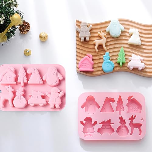 Christmas Silicone Baking Molds, 8-Cavity, 20.1x14.2 cm, Pink, 2 Pack - color: Pink-QY276