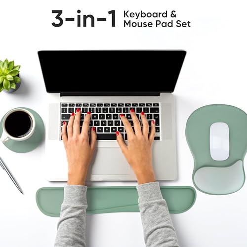 Wrist Rest Support for Mouse Pad Keyboard Set Circle Coaster Gaming Mouse Pad Ergonomic Gel Memory Foam Set for Computer, Laptop, Office, Pain Relief, Comfortably Typing Pure Green KM-34 - color: Km-34
