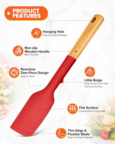 Badiano Silicone Heavy-Duty Spatula, Rubber Scraper for Nonstick Cookware - color: Red