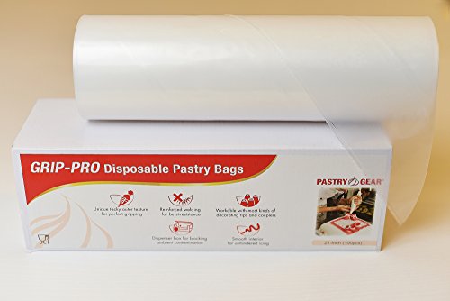 PastryGear Grip-Pro 21-Inch Nonskid Ultra Thick Disposable Pastry/Decorating/Piping Bags with Dispenser - 100 Pcs - size: 21 IN