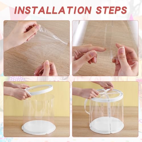 JCD Multi-Layer 6 Pack Clear Cake Box with Ribbon,Tall Cake Box Carrier, Tiered Transparent Cake Packaging Boxes 10 Inch, PET Round Cake Containers for Party (Clear lid, Round 10inch/6pcs) - color: Clear Lid, size: Round 10inch/6pcs