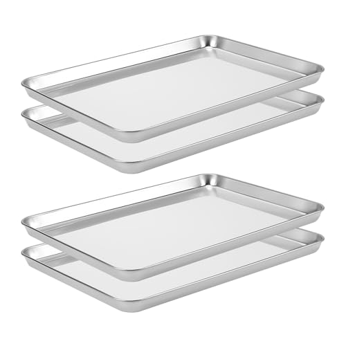 LEXININ Stainless Steel Baking Sheets, 17 x 12 x 1 Inch, Cookie Pans for Oven, 4-Piece Set, Silver