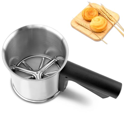 3 Cup Flour Sifter for Baking, Stainless Steel Hand Squeeze Fine Sieve