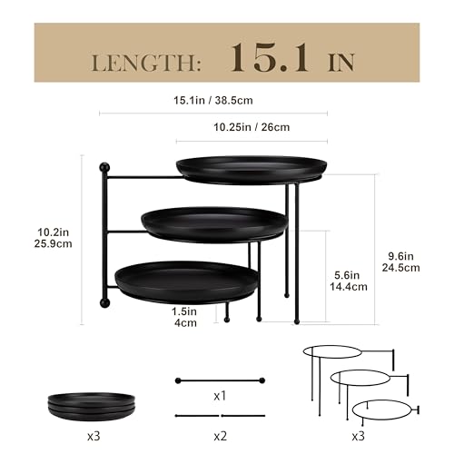 MALACASA Round 3 Tier Serving Tray,10.25 Inch Black Porcelain Dessert Stand - color: Black