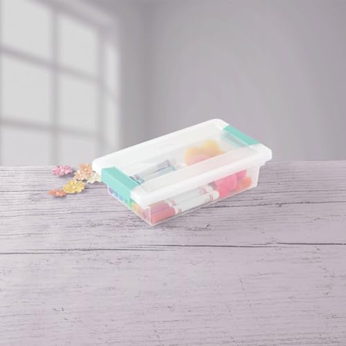 Sterilite Small Clip Box, Stackable Small Storage Bin with Latching Lid, Plastic Container to Organize Office, Crafts, Clear Base and Lid, (Pack of 6) - size: Small, style: 6 Pack