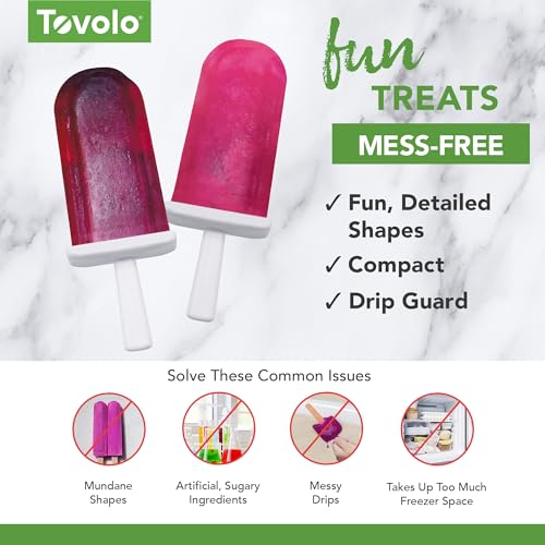 Tovolo Classic Reusable Popsicle Trays with Sticks Mold Set of 6 for Homemade Frozen Treats, Easy to Clean Reusable Popsicle Molds with Sticks and Drip Guard, Dishwasher Safe BPA Free Ice Pop Molds - color: Sun Ray