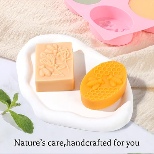 SJ 3D Bee Honeycomb Soap Mold Set, 2-Pack 6-Cavity Silicone Soap Molds - color: Pink+Purple / 3D Honeycomb