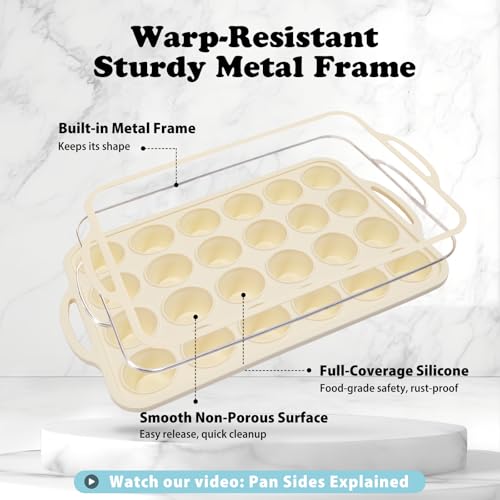 Silicone Mini Muffin Pan with Frame: Nonstick 24 Muffin Tins