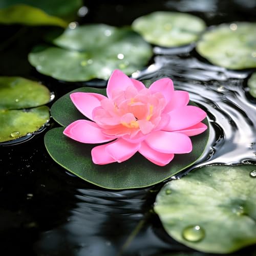M METERXITY 1-Set Artificial Floating Lotus Flower 4 Inch, Light Pink - color: Light Pink, size: 3.9 Inch