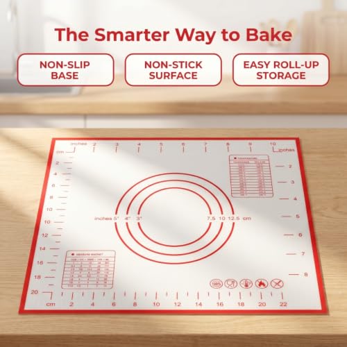 Silicone Dough Kneading Mat, Non Stick Pastry Rolling Mat with Measurement Grid for Home Kitchen Use, 11.4 x 10.2 in(Red) - color: Red