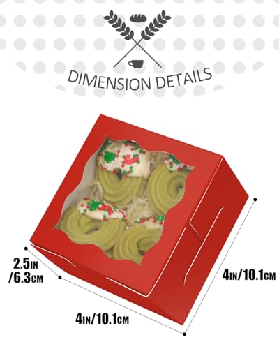 qiqee Red Bakery Box with Window 4x4x2.5 inch 30Packs Macaron Boxes Small Donut Pastry Boxes for Party Mini Cookie Boxes - color: Red, 30Pcs, size: Small