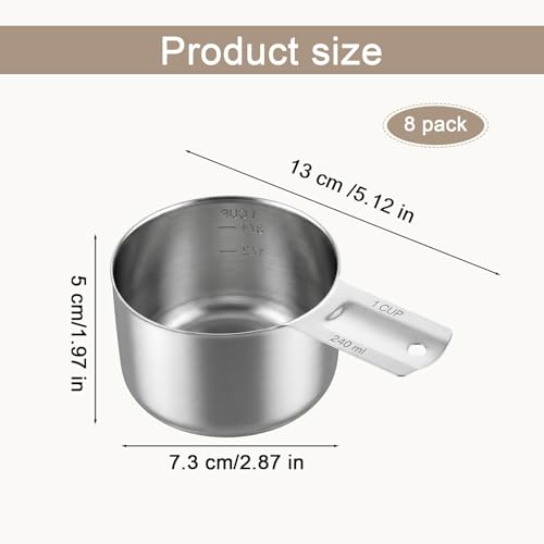 8Pcs Stainless Steel Measuring Cup Set, 240ml Rust-Resistant Kitchen Tool