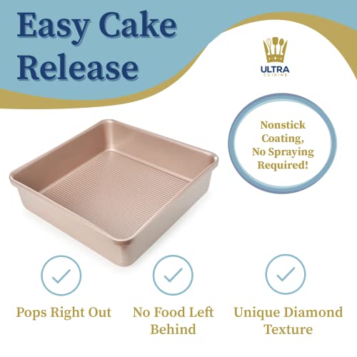 Ultra Cuisine Nonstick Square Cake Pan, Nonstick Baking Pan, 8 x 8 inch - size: 8.46 x 8.46 x 2.24