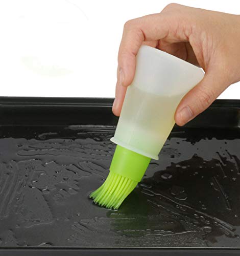 AKOAK 1 Pack Environmentally Friendly Silicone Flat-Bottomed Barbecue Oil Bottle Brush, Pastry Brush, Kitchen Baking and Barbecue Cooking Tools (Green) - color: Green