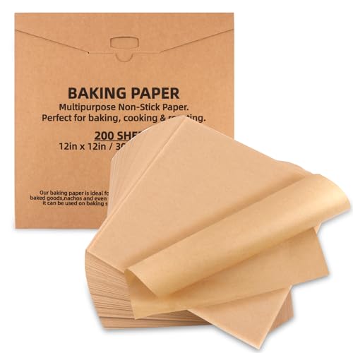 12x12 Inch Parchment Paper Sheets 200 Pcs, Unbleached Non-Stick - size: 12"x12"-200pcs
