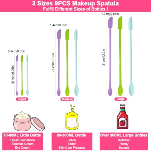 9 Pieces Mini Silicone Spatula-Makeup Spatula-Small Silicone Spatula-Thin Spatula Set for Skinny Openings-Abnaok Tiny Scraper for Jar,Kitchen Bottles,Cosmetic (Pack of 3) - size: 2*5 (Pack of 3)