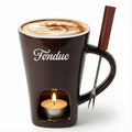 Brown Chocolate Fondue Mug with Tealight & Fork – Ceramic Single-Serve Fondue Cup for Chocolate & Cheese Dipping - color: Brown