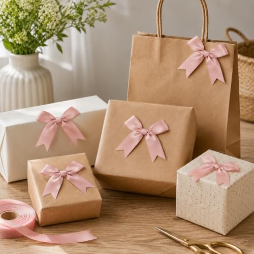 50 Pcs Twist Tie Bows for Treat Bags and Gift Wrapping, Dusty Pink - color: Dusty Pink