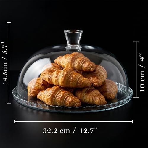 Glass Cake Plate with Dome, Clear Glass Cake Plate, Multifunctional Serving Plate, Elegant Dessert Display for Cakes, Cupcakes, Fruits & Parties (Cake Plate = (Ø:12.7'', H: 5.7'')) - size: Cake Plate = (Ø:12.7'', H: 5.7'')