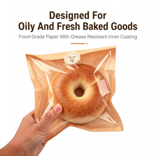 Cookie Bags with Seal, 100 Pack 7.1x7.5 Inch Bakery Bags with Window - size: 7.1 X 7.5in