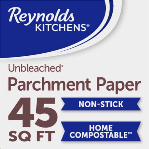 Reynolds Kitchens Unbleached Parchment Paper Roll, Non Stick Parchment Paper for Cooking and Baking, Oven Safe up to 425 Degrees, Chlorine-Free, 45 Feet x 12 Inches, 45 Sq. Ft., (Pack of 12) - size: 45 Sq Ft (Pack of 12), style: Unbleached