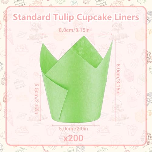 200 Pcs Green Tulip Cupcake Liners for Baking, Standard Size - color: Green