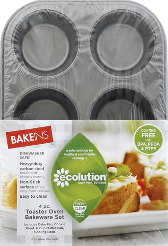 Ecolution Non-Stick Toaster Oven Bakeware Set 4-Piece, Carbon Steel, Easy to Clean and Perfect for Single Servings, Gray - color: Gray