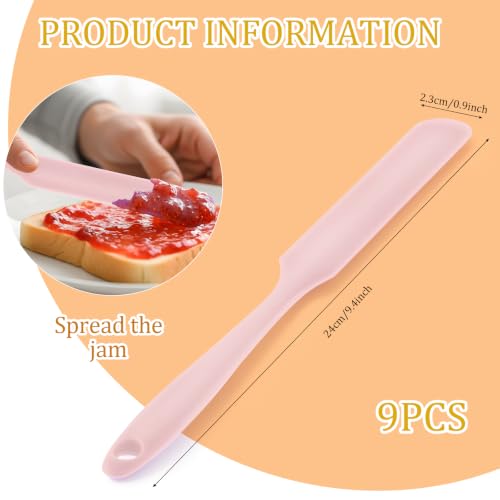 9 Pcs Silicone Jar Spatulas, Narrow Heat-Resistant Reusable Scraper, Pink - color: Pink