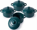 4 Pack Mini Cocotte Set, 16 oz Small Durable Soup Pot, Dark Green