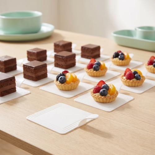 OSALADI 100 Pcs Mini Square Cake Boards, 3.74 x 2.95 Inch White Dessert Bases for Mousse Cakes, Pastries, Cupcakes and Party Treats