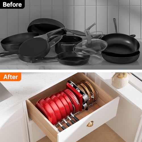 MUDEELA Expandable Pot Pan Lid Organizers inside Cabinet, 12 Divider-Silver - color: Silver, size: 12 Dividers