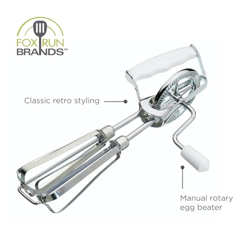 Fox Run Stainless Steel Manual Hand Mixer, White Retro Style Egg Beater