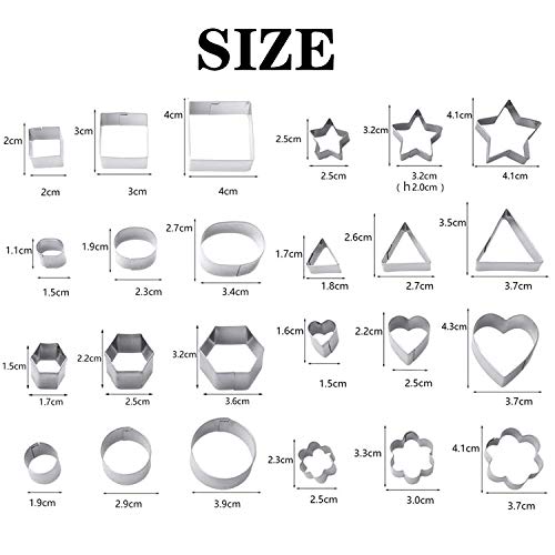 24 Pcs Geometric Shapes Cutters Set, DIY Stainless Steel Metal Cookie Cutters, Star Flower Hexagon Round Heart Square Triangle Oval Stainless Steel Cutter for Baking Small Cookie Cutters