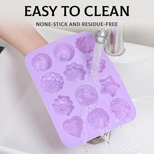 SJ Flower Silicone Mold Set, 3-Pack 12-Cavity Soap & Craft Molds - color: Pink+Purple+Blue / Flower Shape