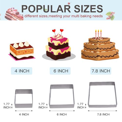 Stainless Steel Square Cake Mold, Mousse Baking Ring Mold