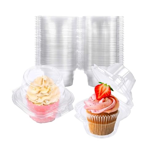 NPLUX 50 Pack Individual Cupcake Containers Plastic Cupcake Boxes Stackable