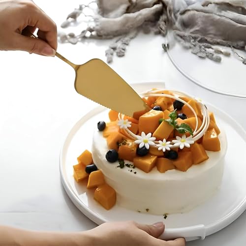 Cake Pie Server, 5 Pack Stainless Steel Pie Pizza Pastry Cake Slicer Server Set, Cake Cutter with Serrated Edges, Pie Cutters for Kitchen, Restaurants, Wedding, Birthdays and Parties(Gold) - style: B-Gold 5 Sets