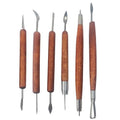 AUXBC 6Pcs Double-Sided Pottery & Clay Sculpting Tools Set, Smooth Wooden Handles Sculpting Polymer Tools for Embossing, Carving, Modeling with Polymer Clay, Fondant, Dough