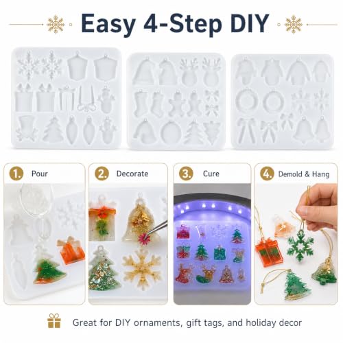 3 Pcs Christmas Resin Molds Silicone Ornament DIY Crafting Set - color: White