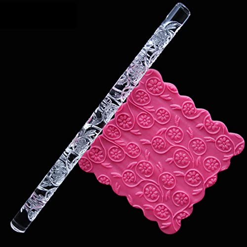 Rengue Floral Vine Embossed Acrylic Rolling Pin, 16×1cm Dough Roller (#26) - size: 52017 flowers and plants