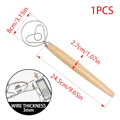 13" Danish Dough Whisk, Stainless Steel Heart Hook with Wood Grip - color: Heart-shape